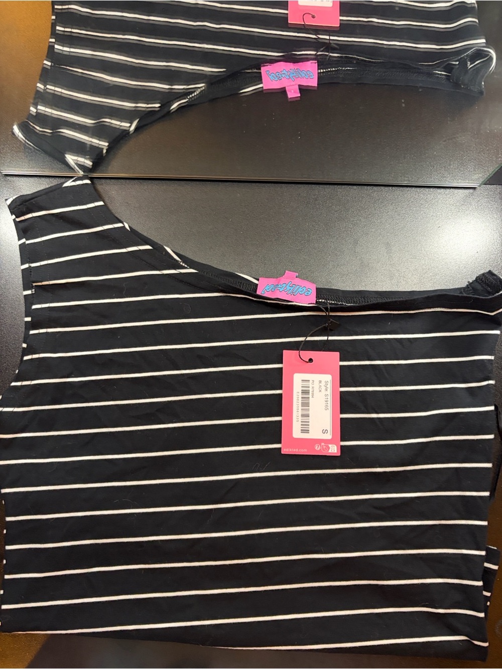 Edikted Black & White Striped Sleeveless Top with Pink Tag